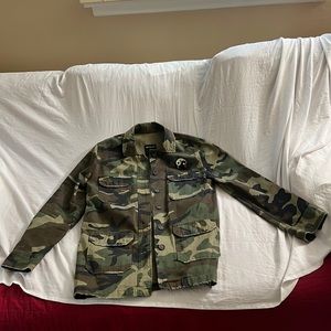 True Religion Peacock Camo Military style Combat Jacket